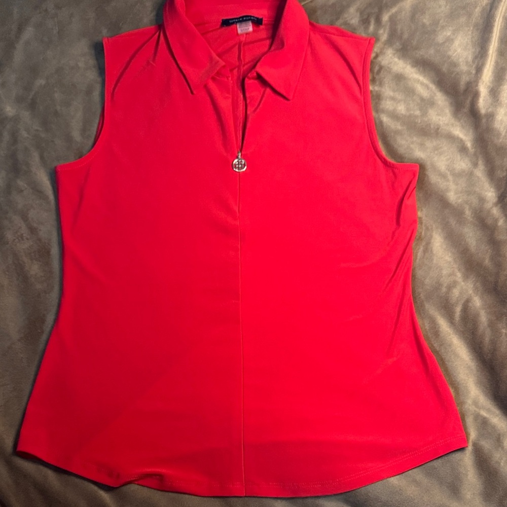 Tommy Hilfiger Vibrant Red Collared Blouse
